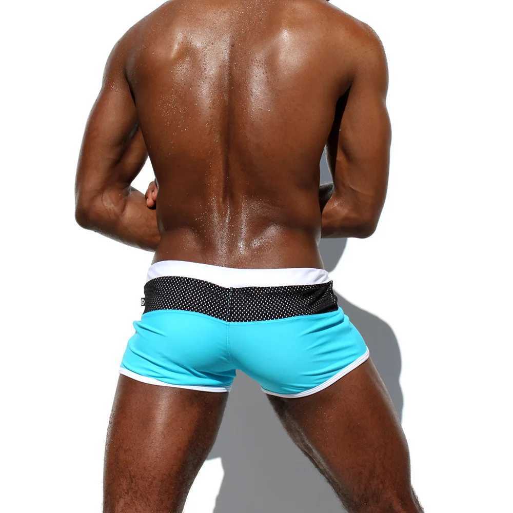 Mens square leg swimming boxer underwear splicing mesh swimsuit sports swimsuit pants drag beach shorts W250214