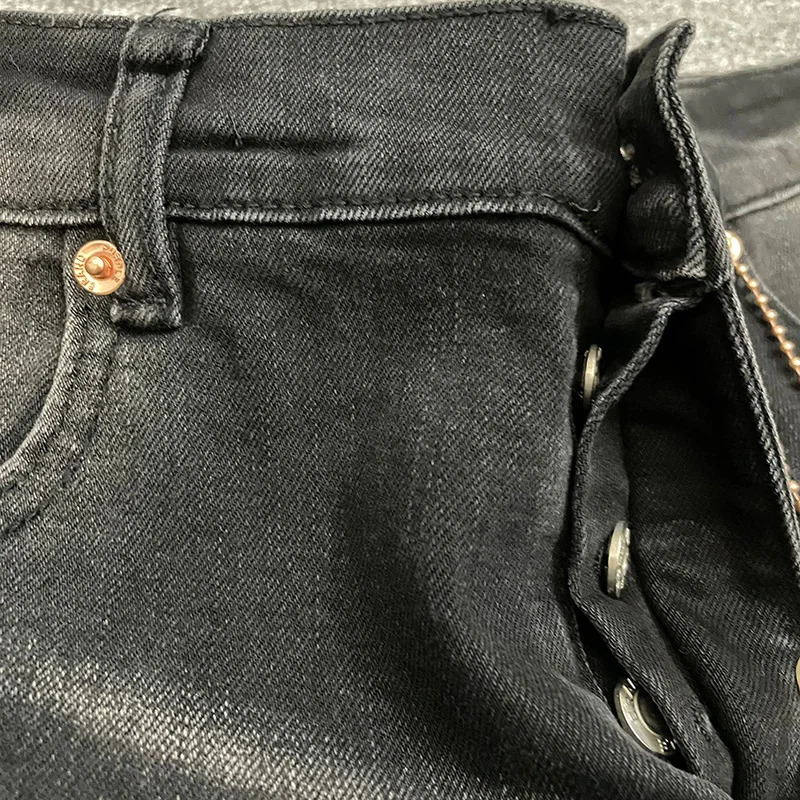 High Street Vintage Fashion Casual Jeans Pants Men Woman Washed Black Damaged Hole Old Hip Hop Trousers 250214