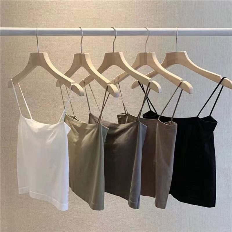 New arrival solid color sling vest women's belt fixed chest pad outer wear top no steel ring thin belt base long thin tube top