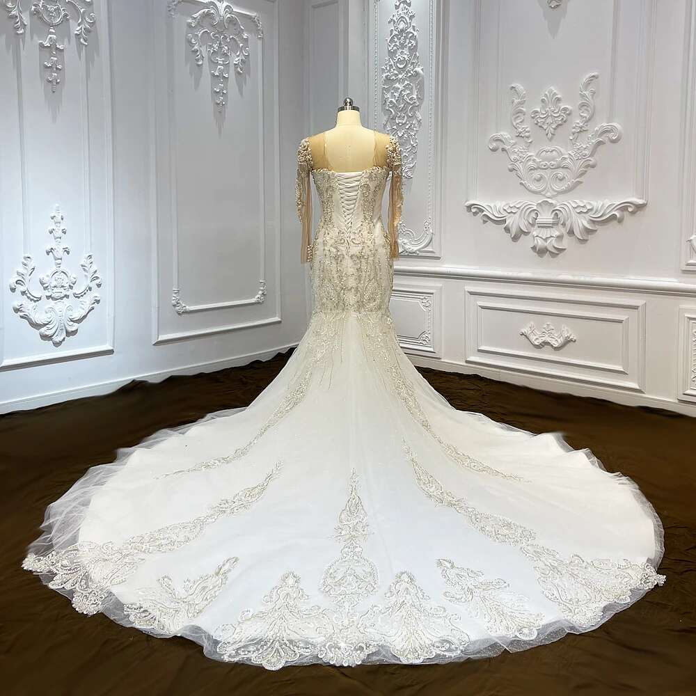 Custom Long Sleeve Heavy Beading 2 In 1 Mermaid Dress