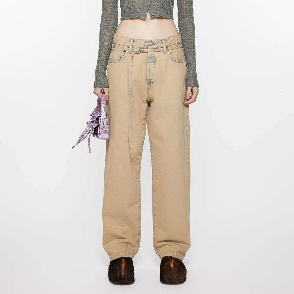 Haruku Solid Color Yellow Mud Dyed Mens Jeans Straight High Street Baggy Cargo Pants Oversized Denim Trousers