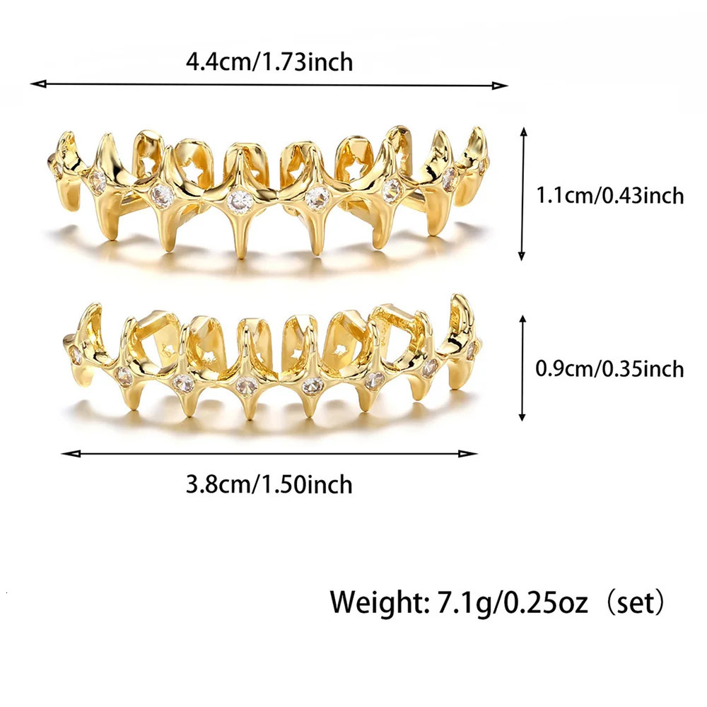 Hip Hop CZ Teeth Caps Cubic Zircon Iced Out Micro Pave Top Bottom Charm Grills For Men Women Jewelry Xmas Gift 250118