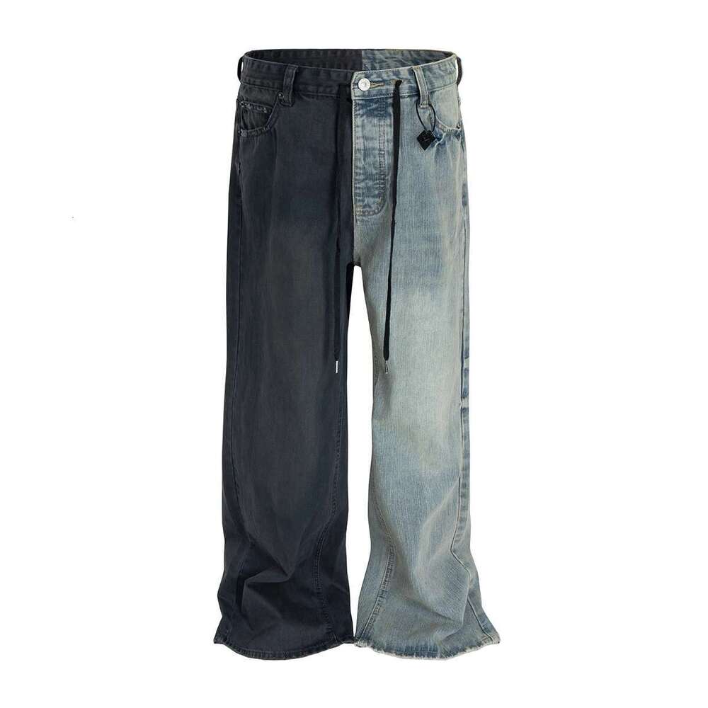 Asymmetric Patchwork Drawstring Jeans For Men And Women Streetwear Casual Baggy Denim Trousers Straight Loose Cargo Pants