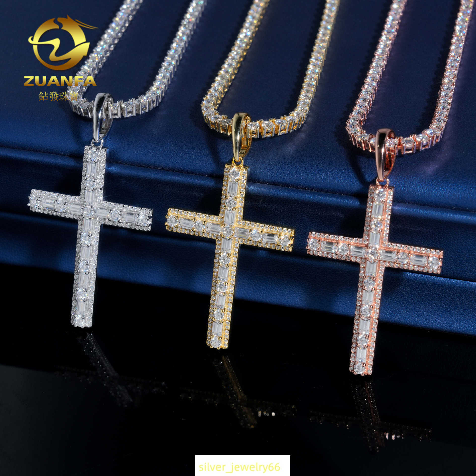 ZUANFAs new S925 silver moissanite cross male necklace hip-hop trend personality pendant GRA