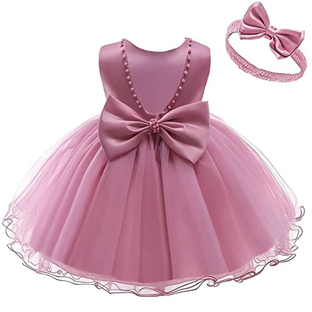 Newborn Baby Girls Baptism Dress For Baby Lace Princess Dress Solid Evening Clothes with Headband Infant Wedding Par Vestidos Z250214