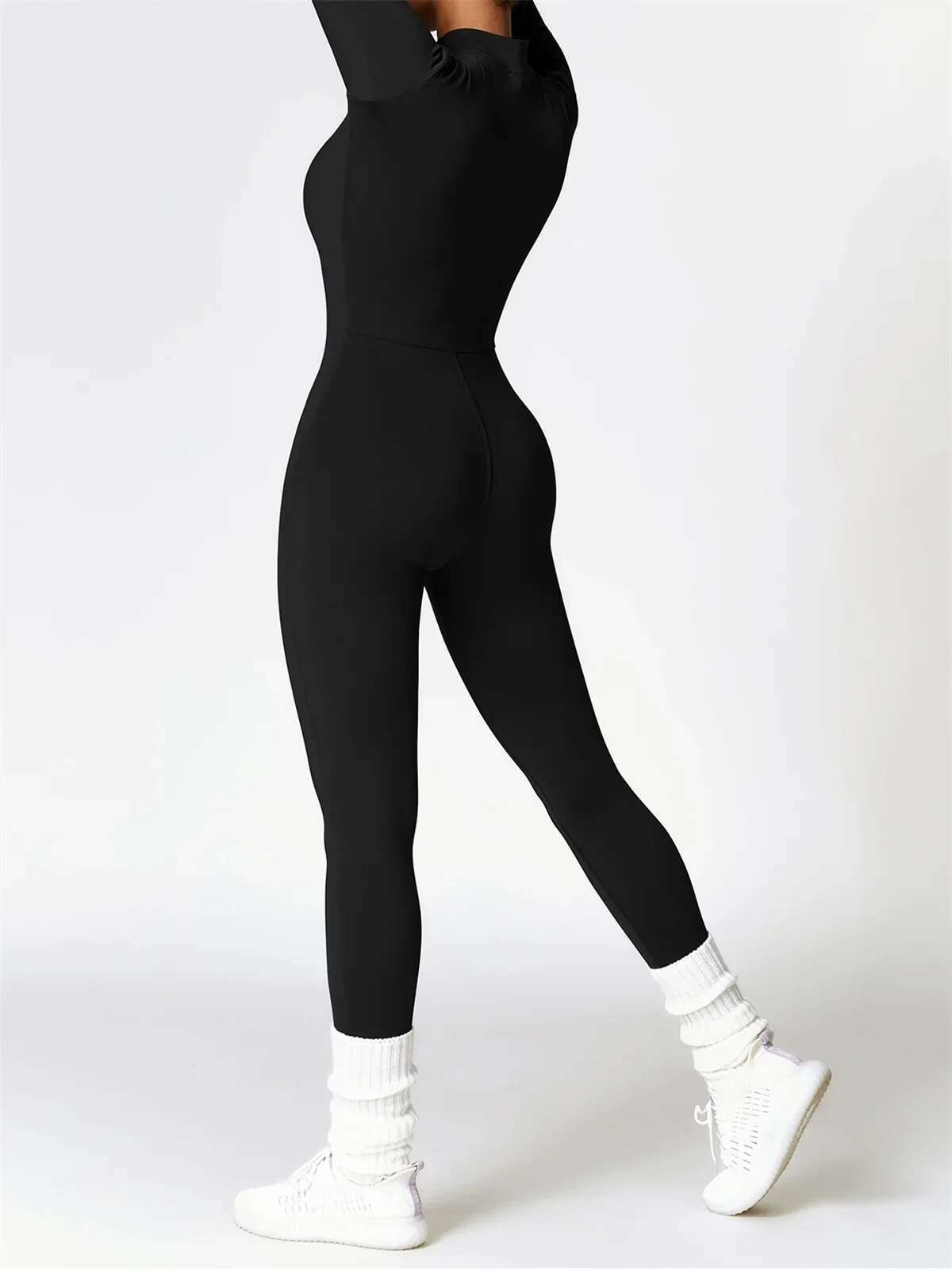 Zipper Workout Jumpsuit Women Warm Yoga Set Sports Overalls Long Sleeve Slim Fit Quick Drying Running Fiess Suit Tracksuit
