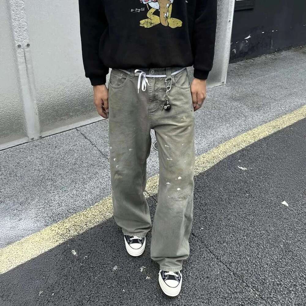 Over Dyed Vintage Ink Splashed Work Pants Mens Streetwear Casual Baggy Cargos Haruku Loose Oversized Trousers