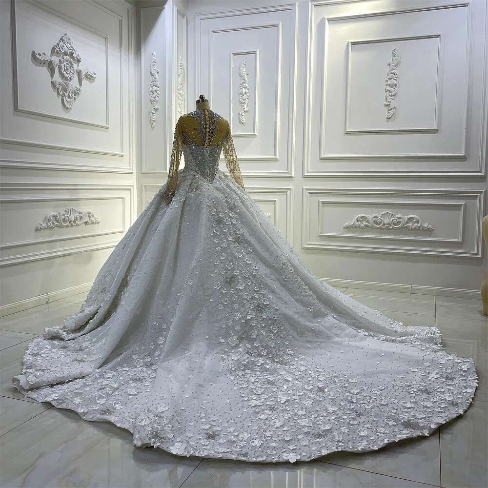 Custom Handmade Lace Long Sleeve 2 in 1 Ball Gown Wedding Dress