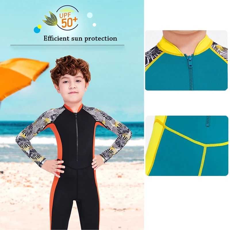 One-Piece Quick Drying Summer Boys Swimwear Children Swimsuits Kid Short Sleeve Sun Protection (including swimming caps) Z250214