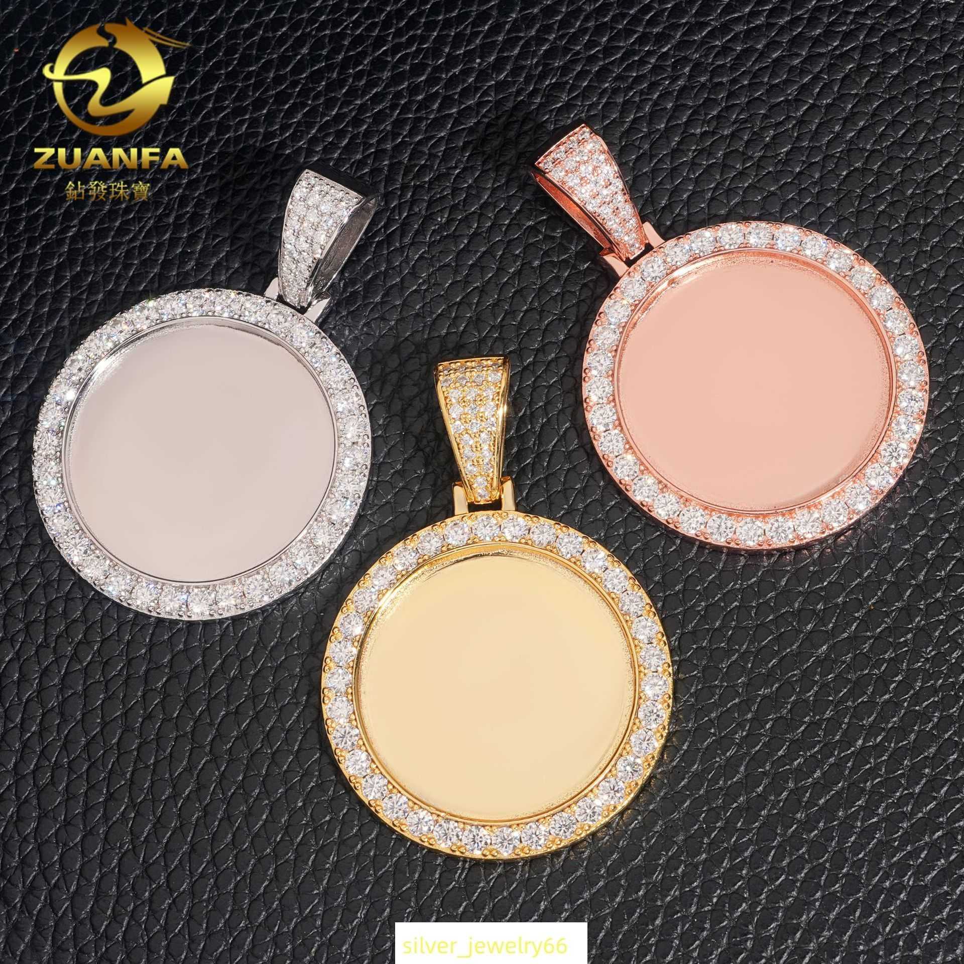 ZUANFA Hip Hop Circular Photo Frame Pendant 925 Silver Inlaid Mosang Unisex Tennis Chain