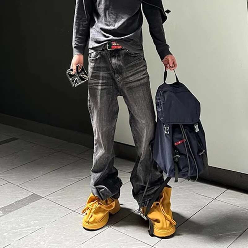 Streetwear Black Washed Ripped Baggy Flare Jeans Pants For Men And Women Straight Ropa Hombre Loose Casual Denim Trousers