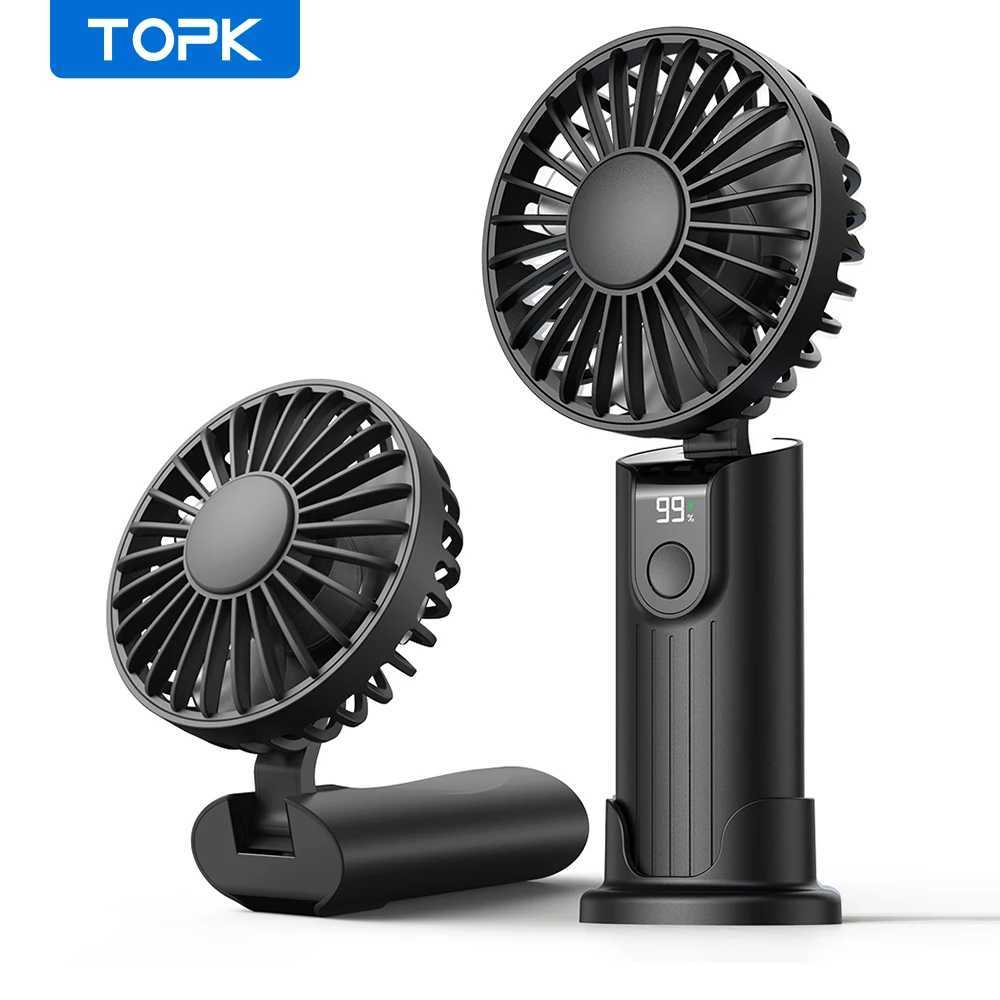 TOPK Portable Handheld Fan 5000mAh USB Rechargeable Foldable Fan 3 in 1 Personal Travel Fan with Digital Display Desk Fan Z250214