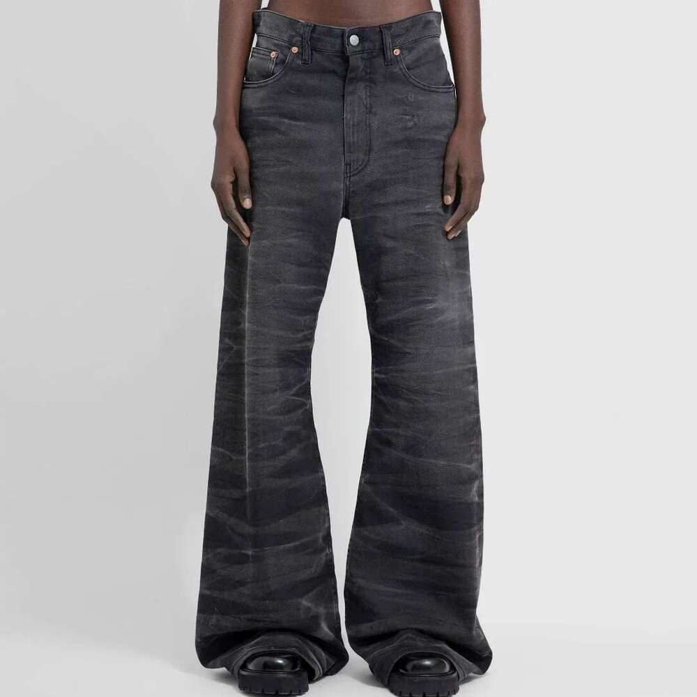 Streetwear Washed Water Wave Patterned Micro Flared Jeans For Men Straight Pantalones Hombre Casual Baggy Denim Trousers