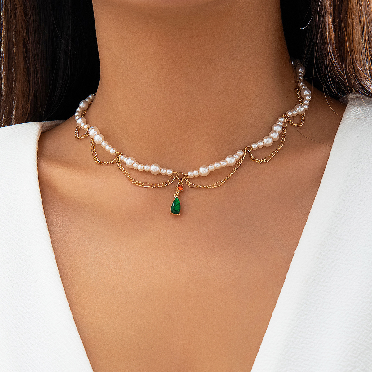 Woman Temperament imitation pearl wavy tassel necklace neck minimalist handmade beaded designer collarbone ornament
