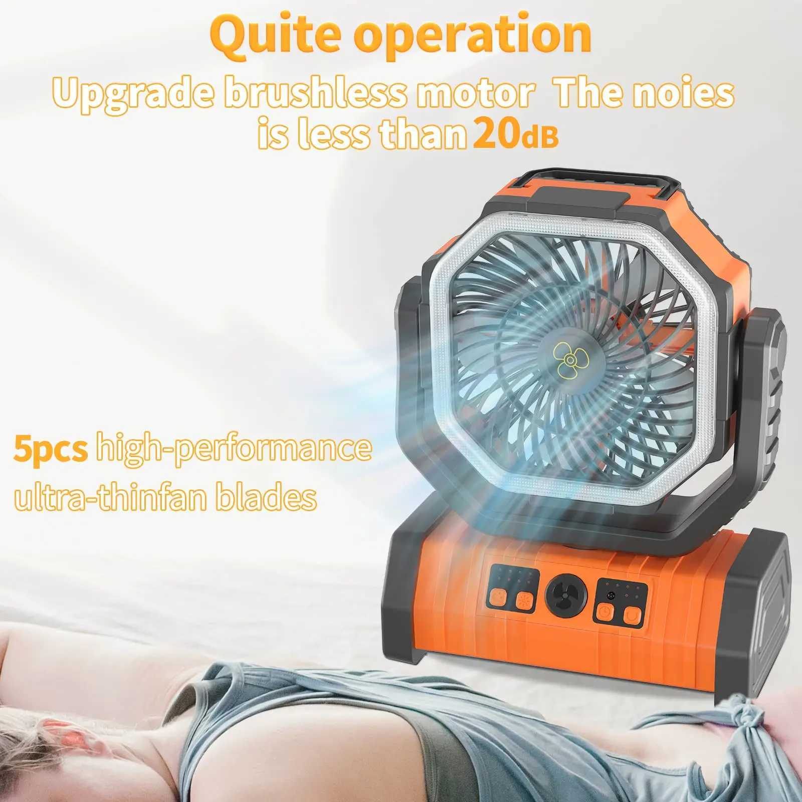20000mAh High-Capacity Battery LED Light Camping Fan Movable Wireless Air Circulators Outdoor Ventilador with Hook Z250214