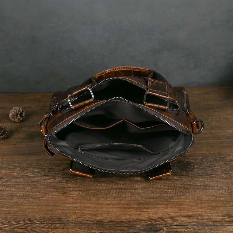 Vintage Men's Shoulder Bags Genuine Leather Male Messenger Bag For A4 Paper Briefcase Large Capacity Travel Handbag