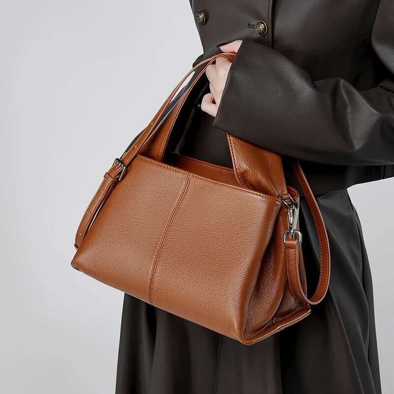 Burminsa Cowhide Genuine Leather Tote Shoulder Crossbody Bags For Women 2024 Designer Cloud Purses Hobo Ladies Handbags
