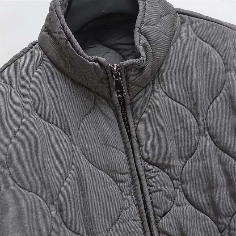 PB&ZA2024 Winter New Women's Clothing Style Commuting Leisure Warm Stand Collar Loose Pocket Dia Grid Cotton Coat
