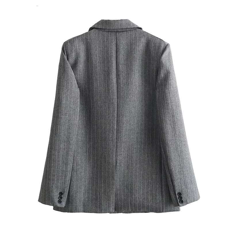Solid Winter Women's Fashion Casual Loose Coat Mini Temperament Set Pinstripe Blend Suit Skirt Gray Office Lady