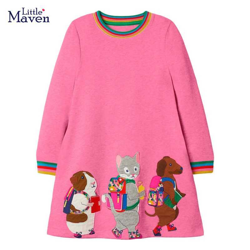 Little maven 2024 Baby Girls Long Sleeves Dress Cotton with Lovely Animals Autumn Casual Clothes for Kids 2-7 year Z250214