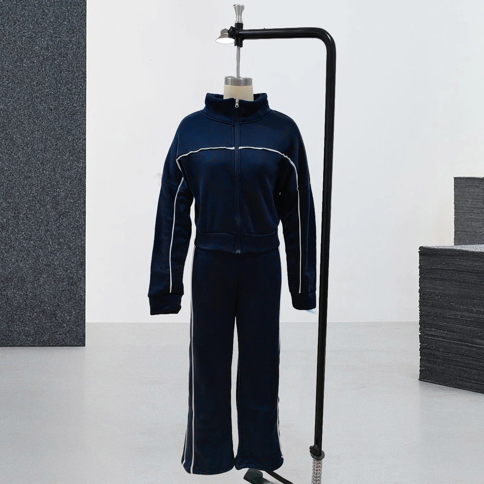 Autumn Winter 2 Piece Set Tracksuit Women Sportwear Half-high Collar Pullover Woman Sweatshirts Baggy Trousers Jogger Pants Warm 250210