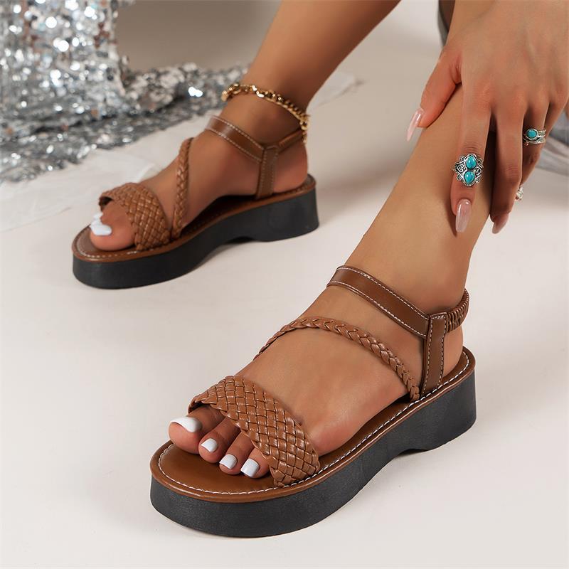 Women Sandals Thick Sole Simple Style Woven Design Sense Versatile Plus Size Triple Brown White Free shipping