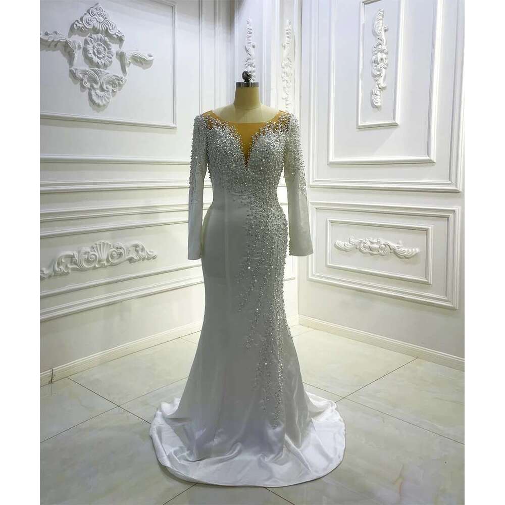 Custom The Full Pearl Neckline V-neck 2 In 1 Stain Wedding Dress