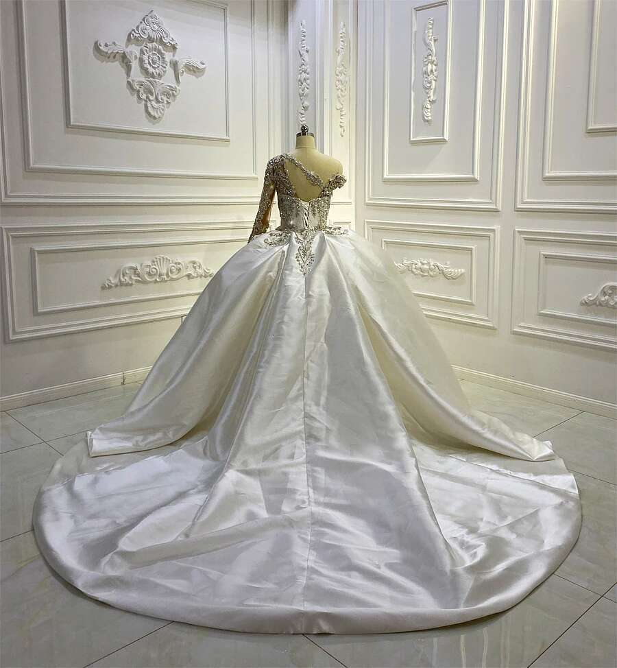Custom Amanda New Design One Shoulder Beaded Spot With Detachable Skirt Bridal Dress