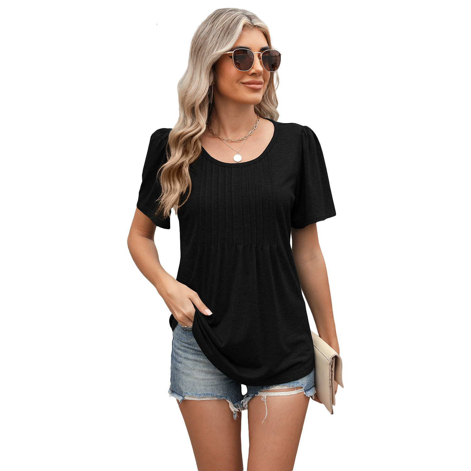 Designer Free Shipping For Spring/summer 2025 Hot Selling New Round Neck Zipper Loose Short Sleeved T-shirt Top