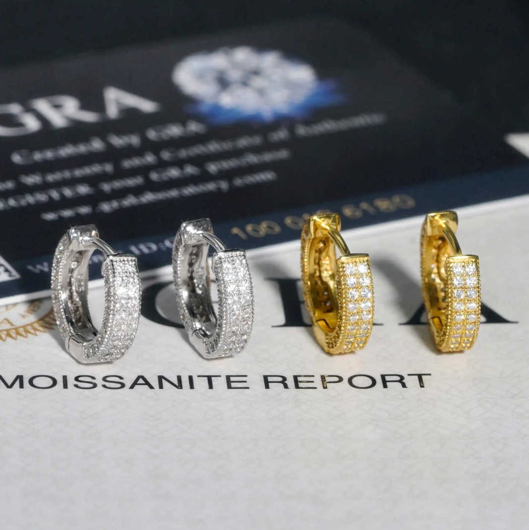 New niche trendy ear rings s925 silver moissanite mens and womens high-end round earrings hot selling item