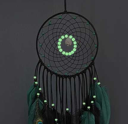 Peacock Feathers Luminous Beads High-grade Wall Pendant New Creative Dream Catcher Bedroom Living Room Decoration Wind Chimes W250214