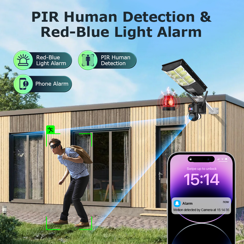 3K 6MP Solar Battery Street Light Camera 4G SIM Outdoor 360° WIFI Solar Security Camera PIR Monitor Night Vision CCTV