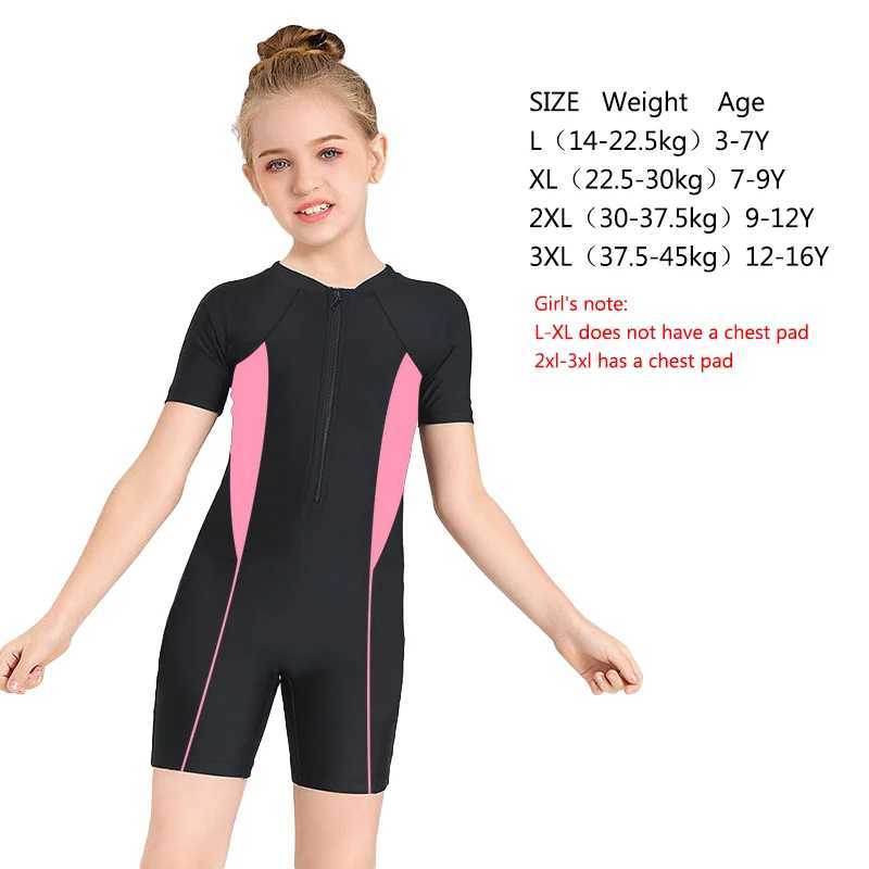 Kids Boys Girls One-piece Swimsuit Color Matching Short Sleeve Zipper Diving Suit Bathing Suit Elastic Quick-drying Swimwear Z250214