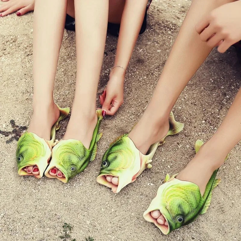Funny Slippers Man Footwear Family Shoes Parent- Sandals Plus Size 24-47 Summer Beach Shoes Boys Unisex Fish Slippers 250213