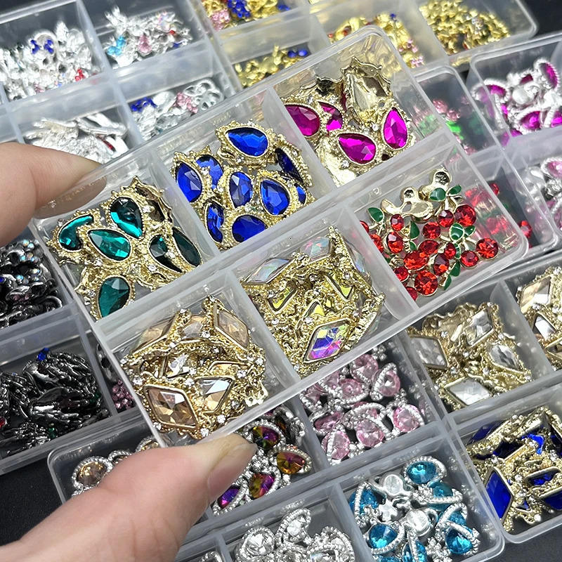 60pcs/Box Nail Rhinestones Cherry/Planet/Heart Nail Charms Jewelry Parts Gems Crystal DIY Nail Art Decorations Accessories Stone 250214