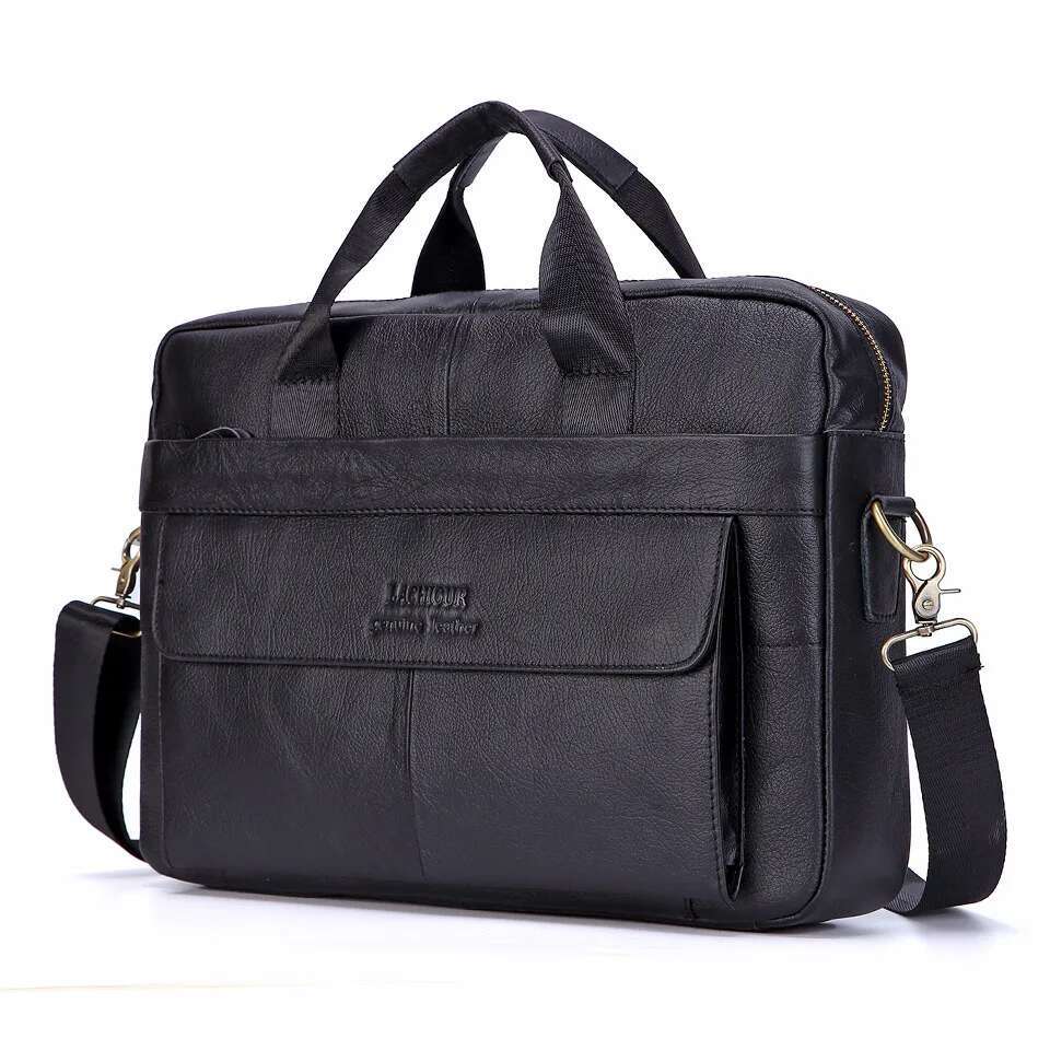Fashion Briefcase For Men Genuine Leather Handbag Male Large A4 Document Shoulder Bag Men's 15.6 Inch Laptop Messenger Bags Tote