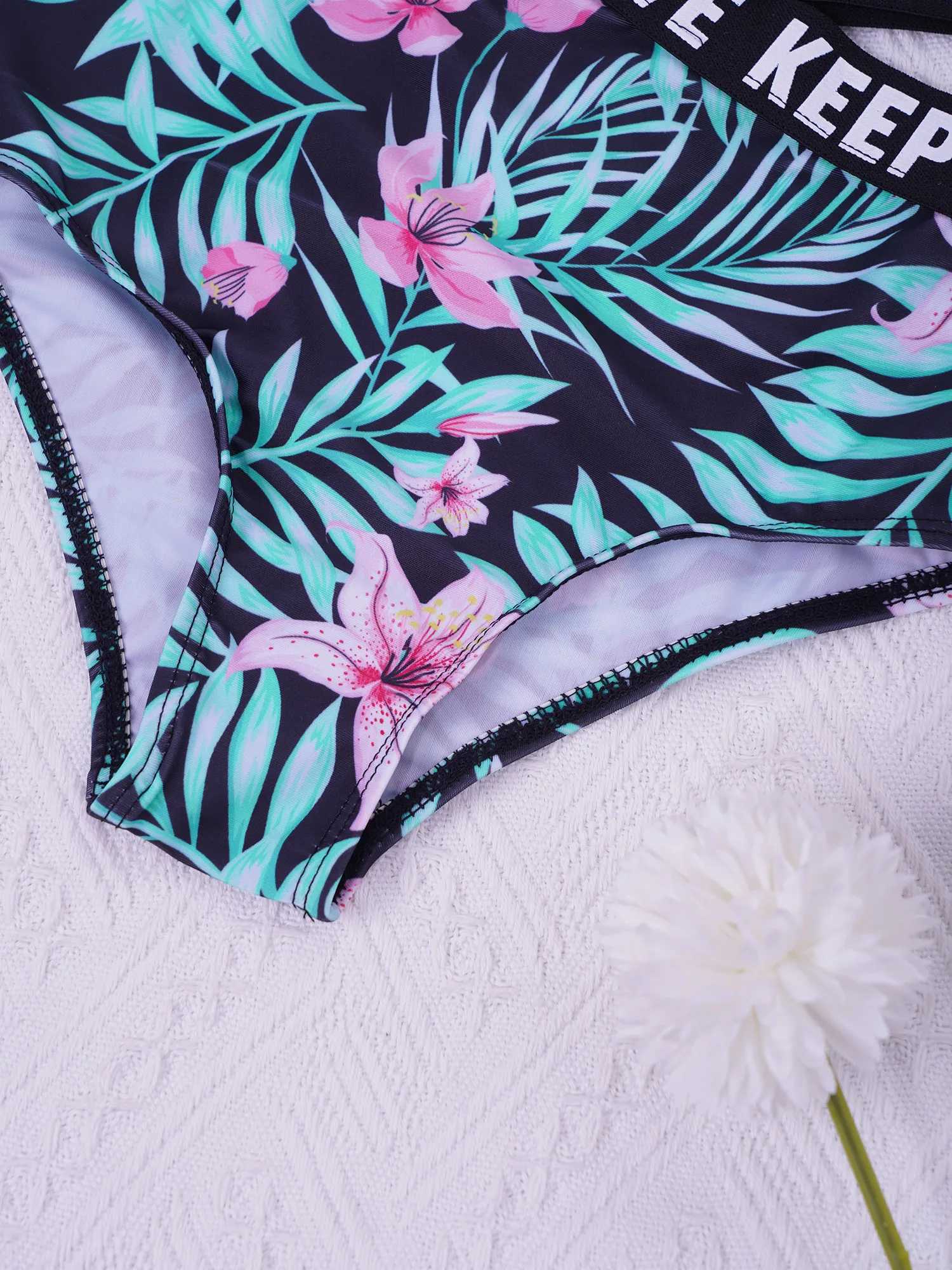 Kids Girls Hollow Out One-piece Swimwear Single Shoulder Letter Print Bodysuit Swimsuit Pool Bathing Suit Beachwear Sportswear Z250214