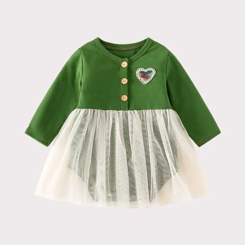 2025 Ins Spring Autumn Baby Girls Wrapped Dress Cotton Princess Mesh Patched Newborn Girls Dress Long Sleeve Infnat Girls Dress Z250214