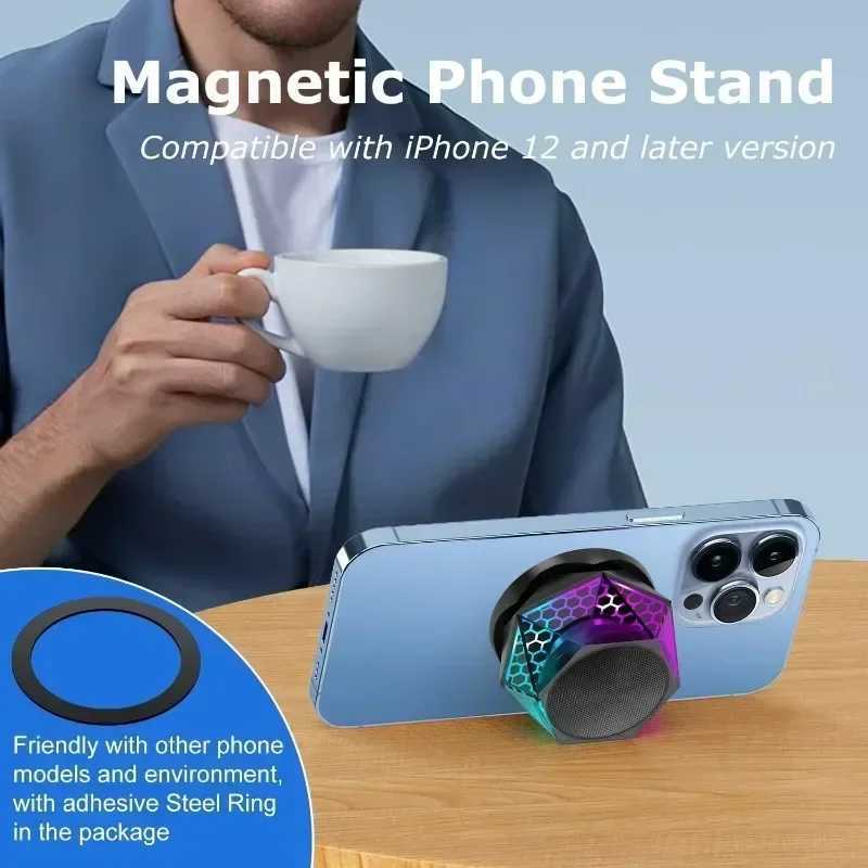 Diamond Wireless Speaker Small Speaker RGB Color Light for iPhone Android TWS Pairing Portable Magnetic Phone Stand Z250214