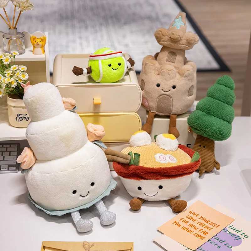 Creative Simulation Tennis Food Tree Plush Toy Cartoon Stuffed Noodles Cake Castle Toy For Children Game Props Funny GiftT250214