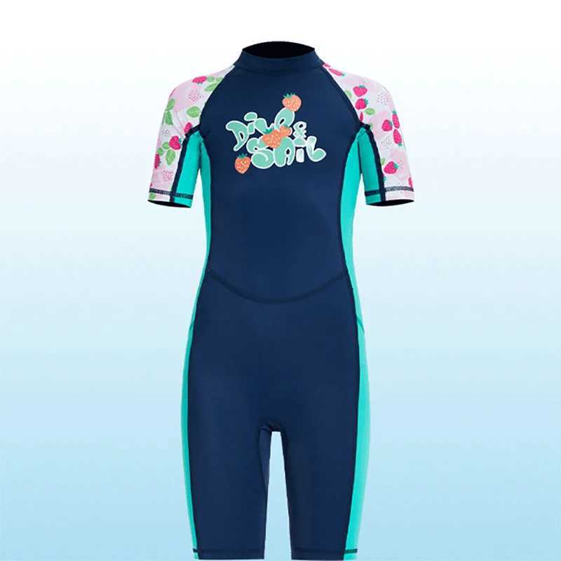 New UV Protective Long Sleeve Children Girl Swimsuits Kids Swimwear for 4-14 Years Z250214