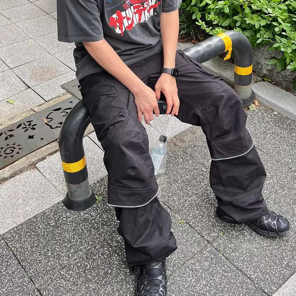 Functional Multi Pockets Overalls Pantalones Hombre Men's Black Cargo Pants Y2k Streetwear Loose Baggy Trousers Oversized