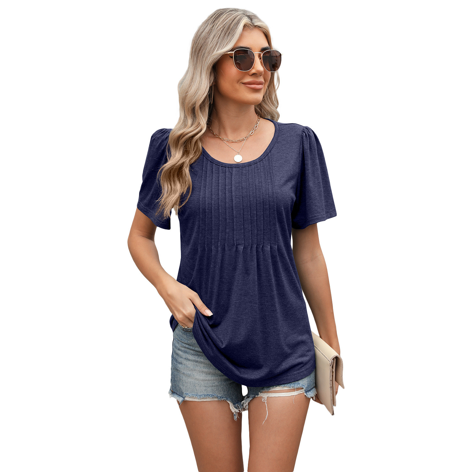Designer Free Shipping For Spring/summer 2025 Hot Selling New Round Neck Zipper Loose Short Sleeved T-shirt Top