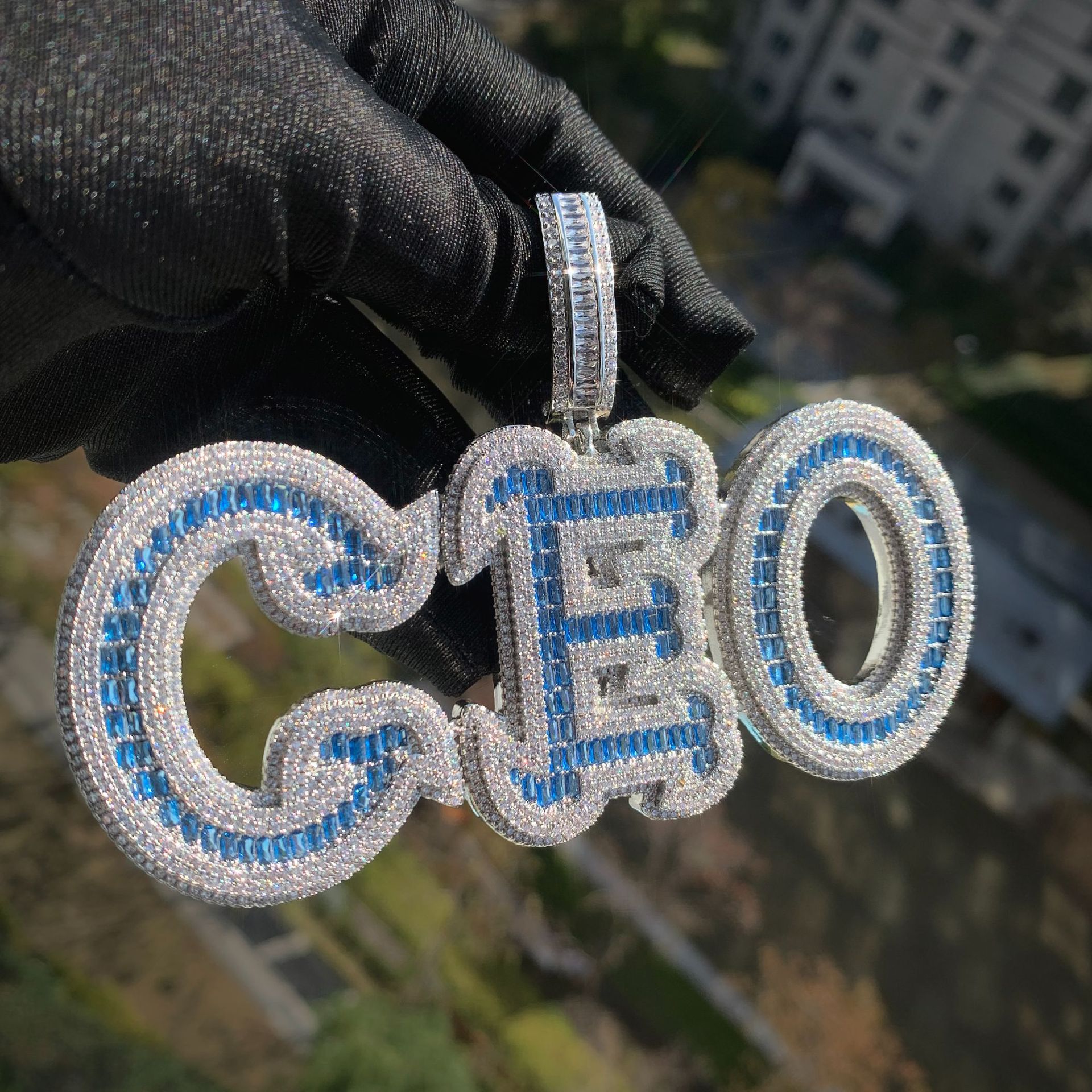 DIy Hip Hop Men Pendant A-Z Custom Name Letters Pendant Necklace Blue 5A T Zircon Rap Jewelry