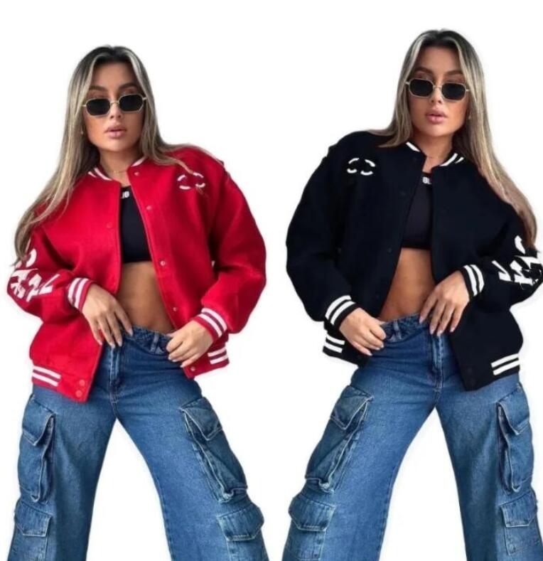 Women's Jackets Black Red Letter Luxury Long Sleeve denim Outerwear women Designer Baseball Jacket Fashion Button Loose Coat