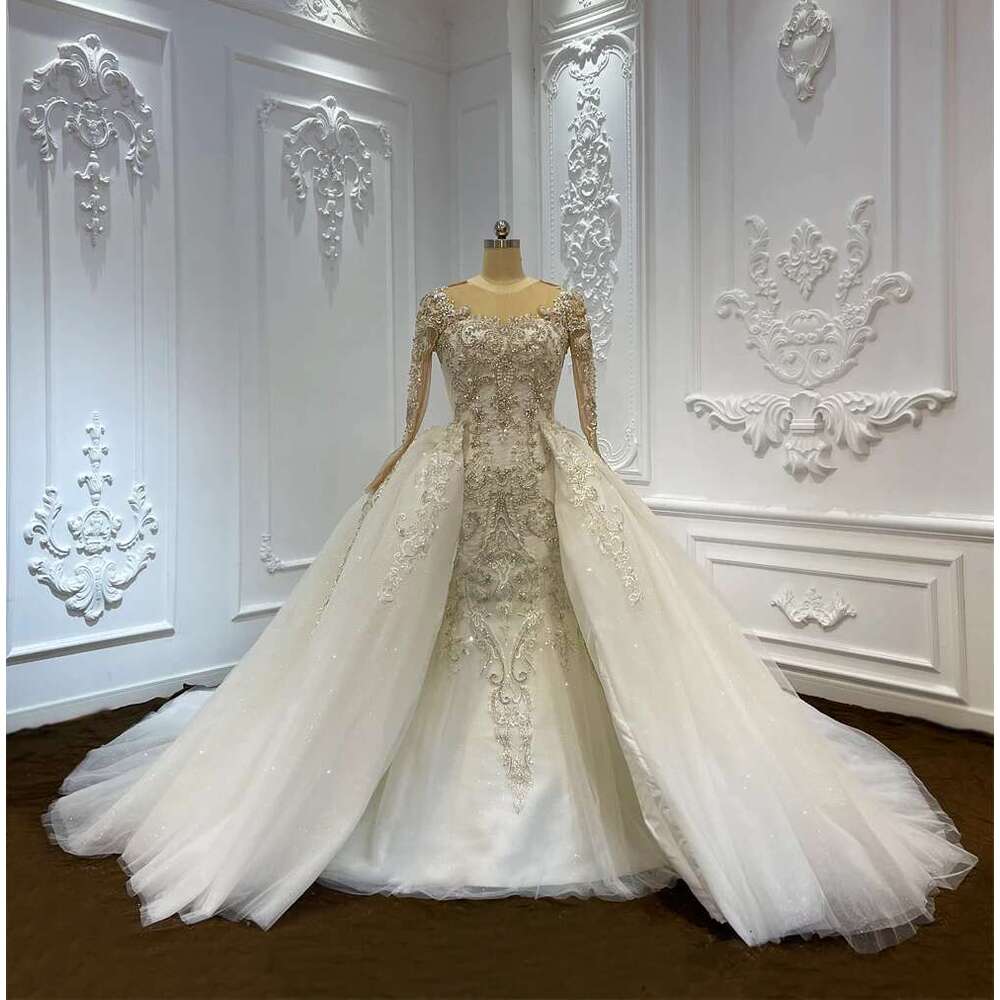 Custom Long Sleeve Heavy Beading 2 In 1 Mermaid Dress