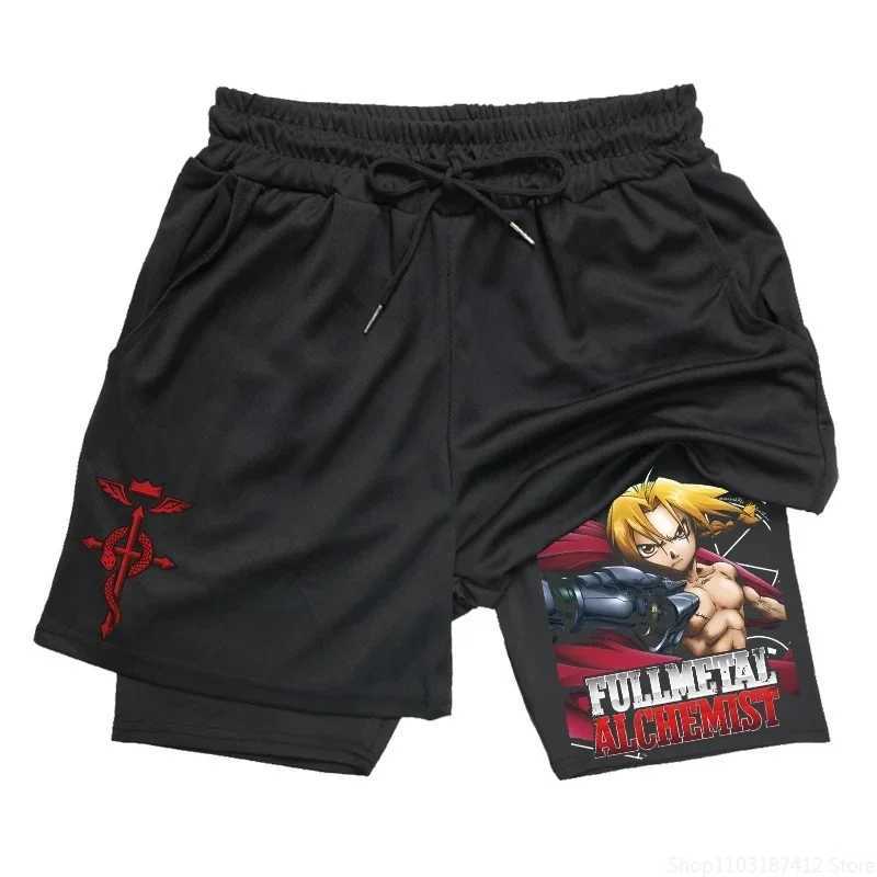 Anime Print Mens Fitness Workout Shorts 2 in 1 Compression Double Layer Shorts with Pockets Quick Drying Running Fitness M-3XLXJ250213