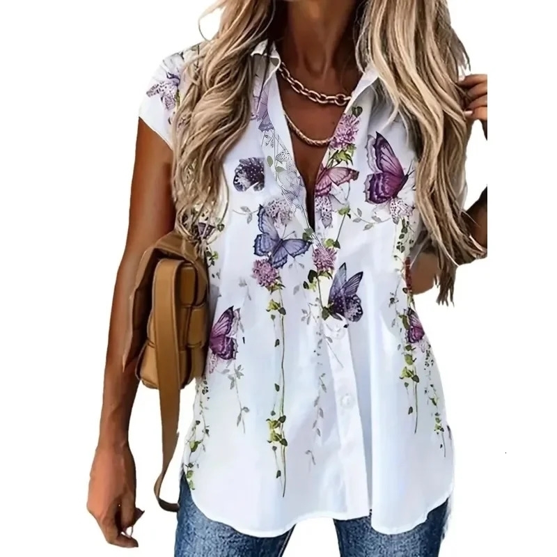 Plus Size 1XL5XL Womens Fashion Blouse Shirt Ladies Casual Short Sleeve Buttons Blouse For Spring and Autumn 250121