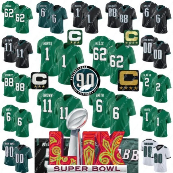 Jalen Hurts Football Jersey DeVonta Smith Jason Kelce Saquon Barkley A. J. Brown Jalen Carter Goedert Davis Cooper DeJean Quinyon Mitchell McNABB CUNNINGHAM VICK