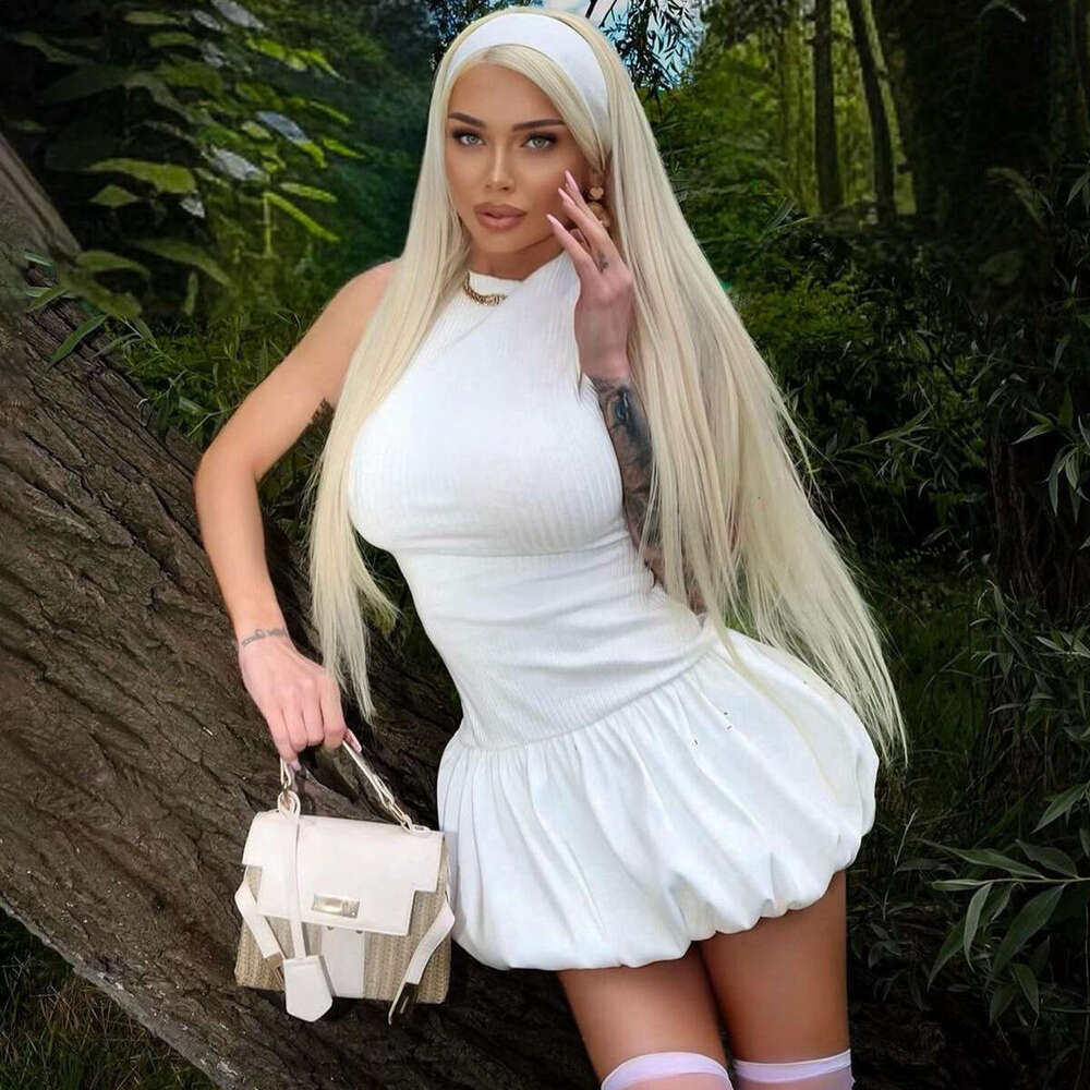 European American summer product fashionable and sexy back hollow out slim fitting patchwork pleated dress women's wholesale 2025 new casual vers